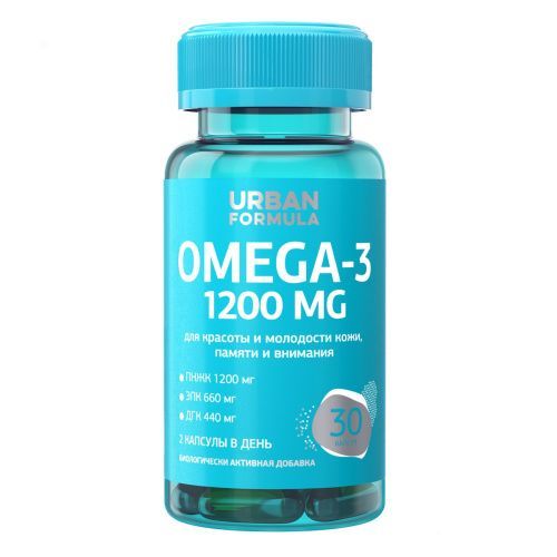 Комплекс "Омега -3" для красоты и молодости кожи, памяти и внимания 1200 мг, 30 капсул Urban Formula (Россия) купить по цене 977 руб.
