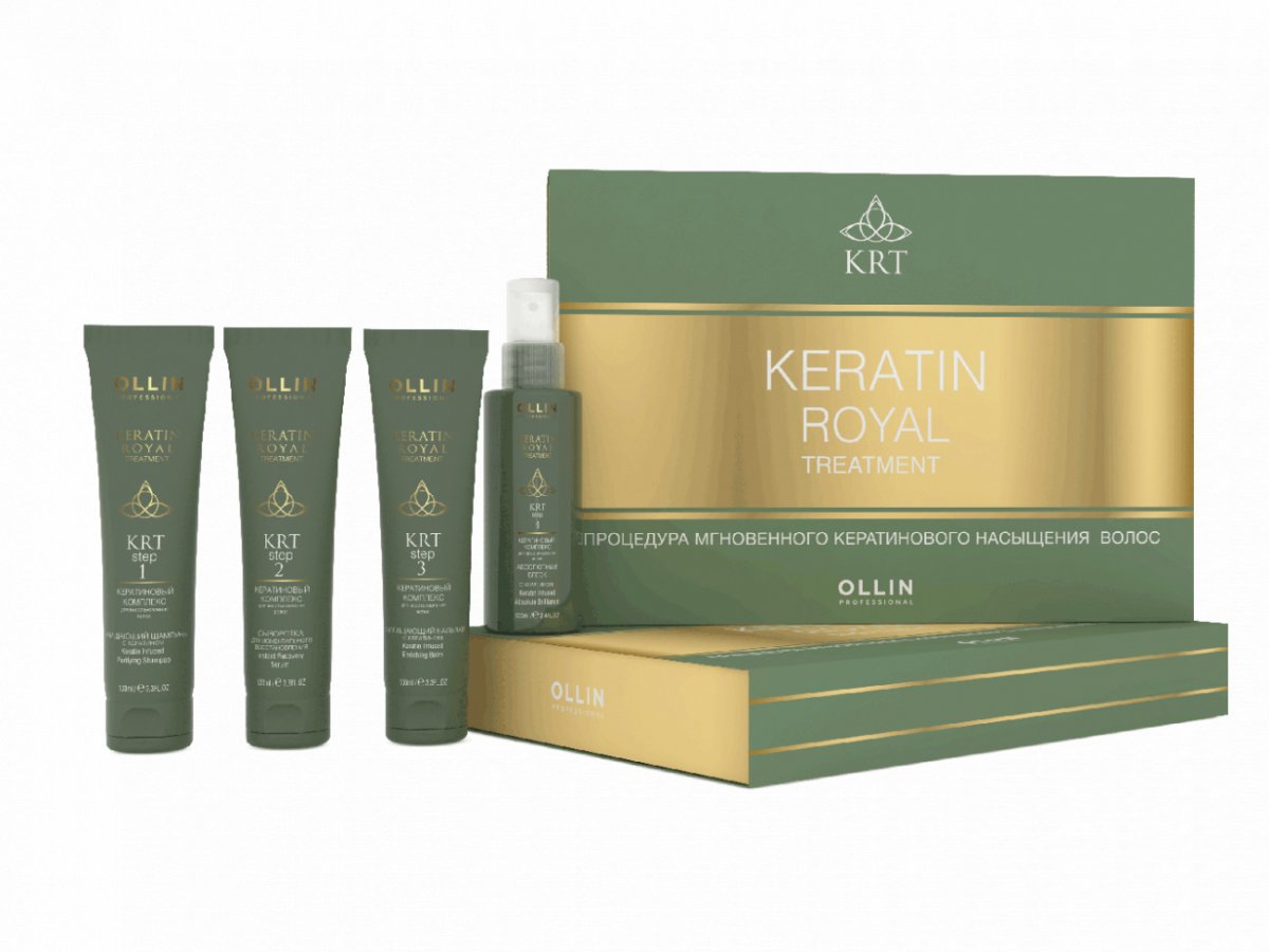 Ollin Professional Keratine Royal Treatment Kit- Набор (шампунь 100мл, бальзам 100мл, сыворотка 100мл, блеск 50мл) купить по цене 1 694 руб.