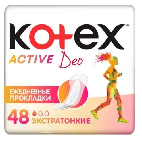 Ежедневные экстратонкие прокладки Active Deo, 48 шт Kotex (Россия) купить по цене 281 руб.