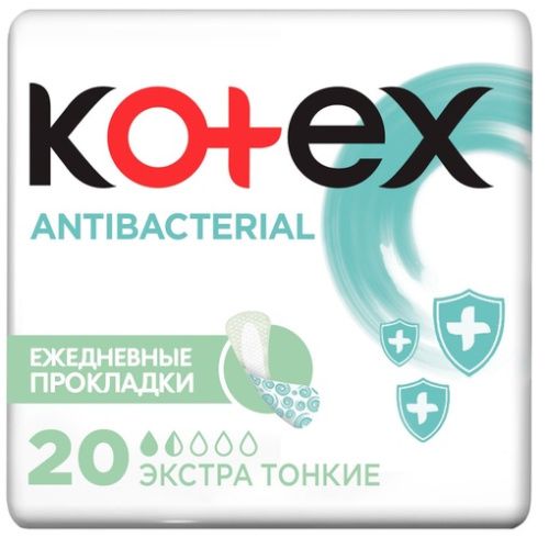 Ежедневные антибактериальные экстратонкие прокладки, 20 шт Kotex (Россия) купить по цене 198 руб.