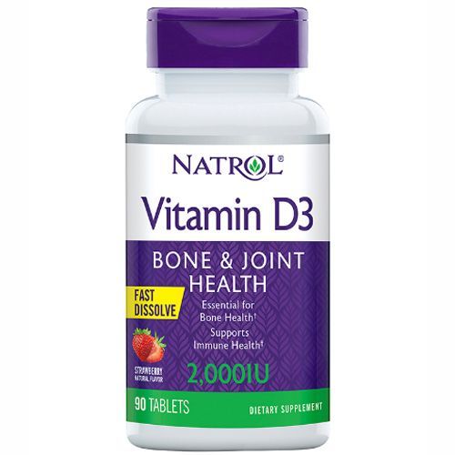 Витамин D3 быстрорастворимый со вкусом клубники 2000, 90 таблеток Natrol (США) купить по цене 1 410 руб.