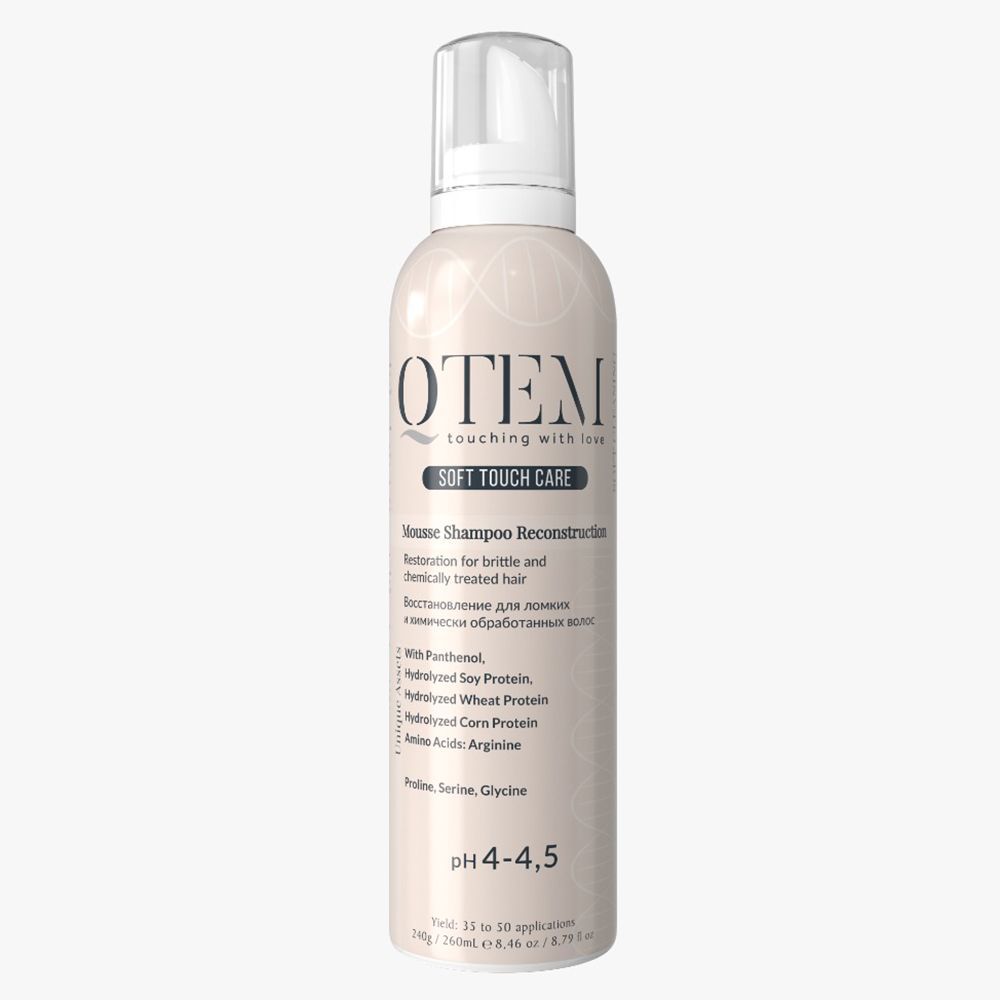 Qtem Soft Touch Care - Протеиновый мусс-шампунь "Восстановление" для ломких и химически обработанных волос 260 мл Qtem (Испания) купить по цене 1 295 руб.