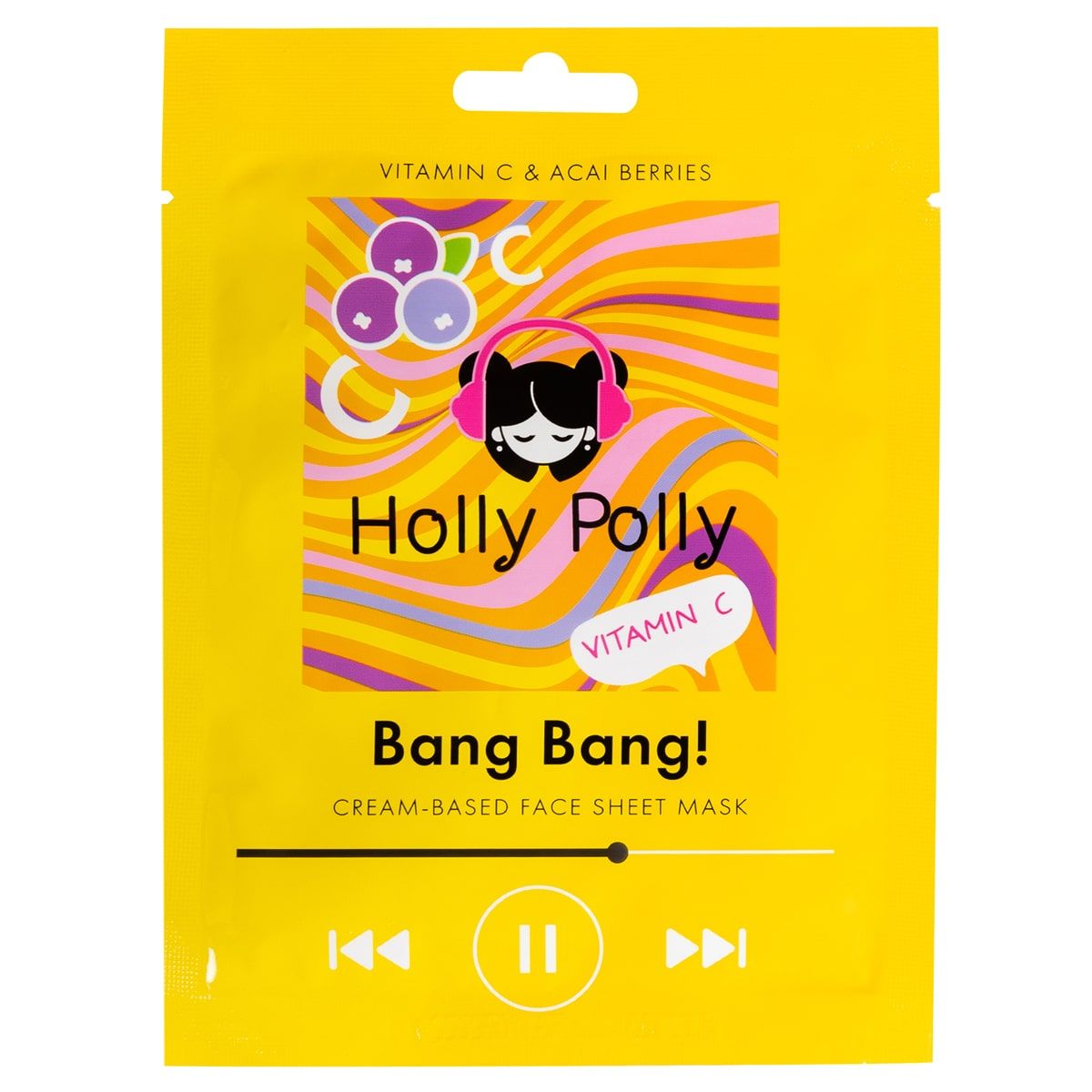 Holly Polly Music Collection Bang Bang! - Тканевая маска для лица на кремовой основе с Витамином С и Ягодами Асаи (Витаминная) 22 гр Holly Polly (Россия) купить по цене 120 руб.