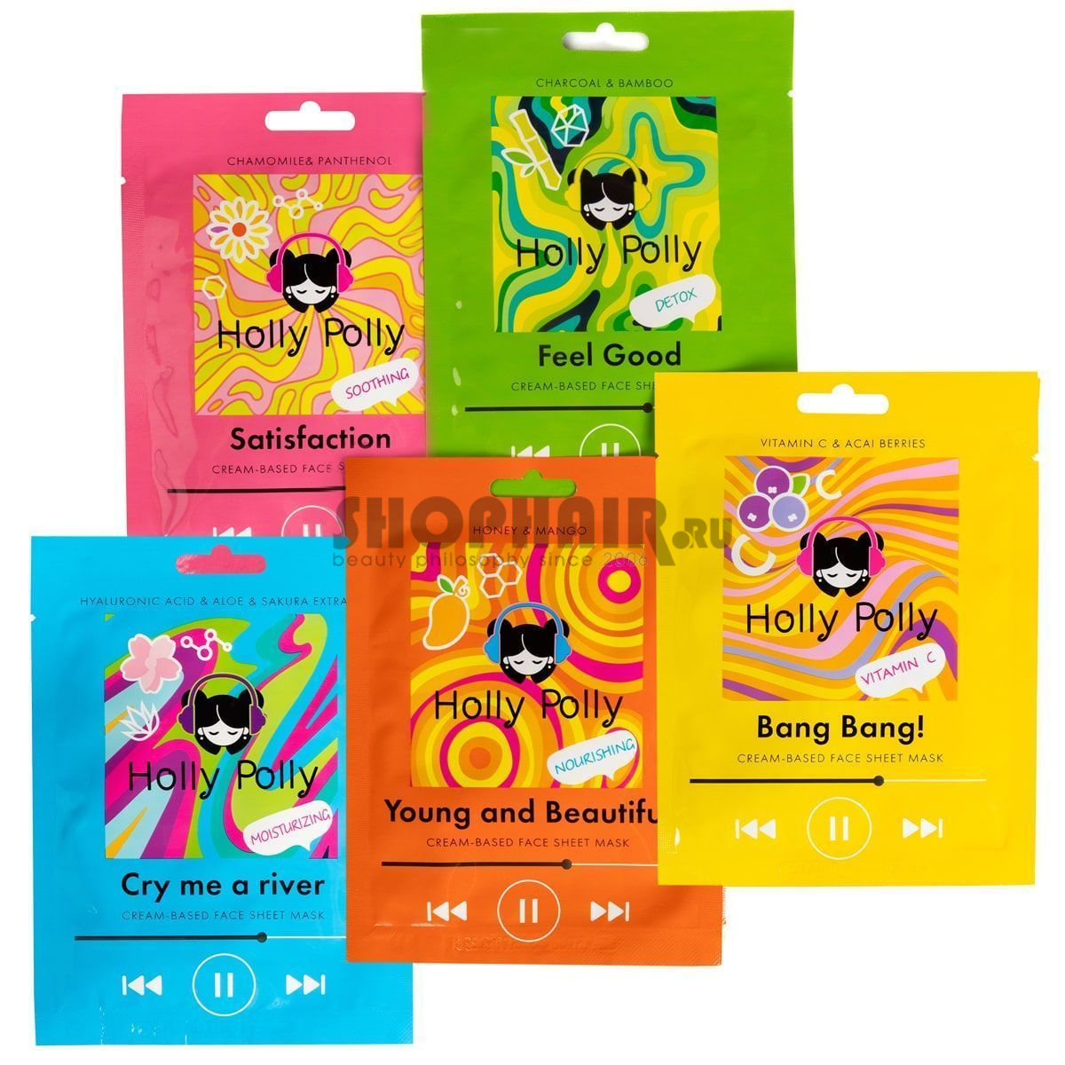 Holly Polly Music Collection Feel Good - Тканевая маска для лица на кремовой основе с Углем и экстрактом Бамбука (Детокс) 22 гр Holly Polly (Россия) купить по цене 120 руб.