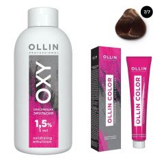 Ollin Professional Color - Набор (Перманентная крем-краска для волос 7/7 русый коричнево-махагоновый 100 мл, Окисляющая эмульсия Oxy 1,5% 150 мл) Ollin Professional (Россия) купить по цене 339 руб.