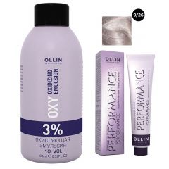 Ollin Professional Performance - Набор (Перманентная крем-краска для волос 9/26 блондин розовый 100 мл, Окисляющая эмульсия Oxy 3% 150 мл) Ollin Professional (Россия) купить по цене 350 руб.