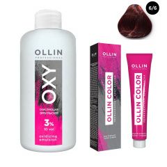 Ollin Professional Color - Набор (Перманентная крем-краска для волос 6/6 темно-русый красный 100 мл, Окисляющая эмульсия Oxy 3% 150 мл) Ollin Professional (Россия) купить по цене 339 руб.