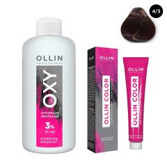 Ollin Professional Color - Набор (Перманентная крем-краска для волос 4/3 шатен золотистый 100 мл + Окисляющая эмульсия Oxy 3% 150 мл) Ollin Professional (Россия) купить по цене 339 руб.