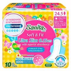 Ультратонкие гигиенические прокладки Soft & Fit Ultra Slim 24,5 см, 10  шт Sanita (Таиланд) купить по цене 200 руб.