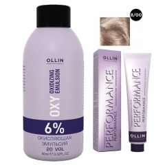 Ollin Professional Performance - Набор (Перманентная крем-краска для волос 8/00 светло-русый глубокий 100 мл, Окисляющая эмульсия Oxy 6% 150 мл) Ollin Professional (Россия) купить по цене 461 руб.