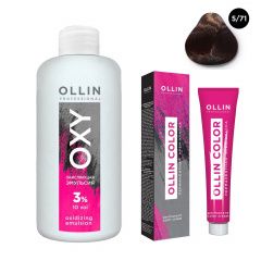 Ollin Professional Color - Набор (Перманентная крем-краска для волос 5/71 светлый шатен коричнево-пепельный 100 мл, Окисляющая эмульсия Oxy 3% 150 мл) Ollin Professional (Россия) купить по цене 339 руб.