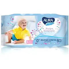 Влажные салфетки для детей Ultra Comfort 0+, 60 шт Aura (Россия) купить по цене 56 руб.
