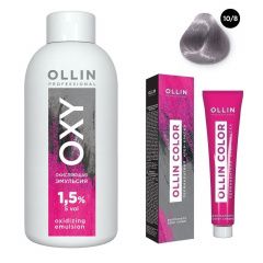 Ollin Professional Color - Набор (Перманентная крем-краска для волос 10/8 светлый блондин жемчужный 100 мл, Окисляющая эмульсия Oxy 1,5% 150 мл) Ollin Professional (Россия) купить по цене 339 руб.