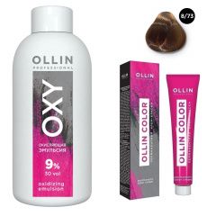 Ollin Professional Color - Набор (Перманентная крем-краска для волос 8/73 светло-русый коричнево-золотистый 100 мл, Окисляющая эмульсия Oxy 9% 150 мл) Ollin Professional (Россия) купить по цене 339 руб.