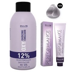 Ollin Professional Performance - Набор (Перманентная крем-краска для волос 11/8 специальный блондин жемчужный 100 мл, Окисляющая эмульсия Oxy 12% 150 мл) Ollin Professional (Россия) купить по цене 350 руб.