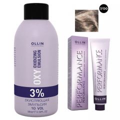 Ollin Professional Performance - Набор (Перманентная крем-краска для волос 7/00 русый глубокий 100 мл, Окисляющая эмульсия Oxy 3% 150 мл) Ollin Professional (Россия) купить по цене 440 руб.