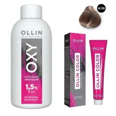 Ollin Professional Color - Набор (Перманентная крем-краска для волос 9/26 блондин розовый 100 мл, Окисляющая эмульсия Oxy 1,5% 150 мл) Ollin Professional (Россия) купить по цене 339 руб.