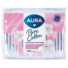 Ватные палочки для ежедневного применения Pure Cotton в полиэтилене с автозапайкой, 200 шт Aura (Россия) купить по цене 81 руб.