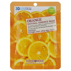 Тканевая 3D маска с экстрактом апельсина для сужения пор и улучшения цвета лица Orange Natural Essence Mask, 23 г Food A Holic (Корея) купить по цене 44 руб.