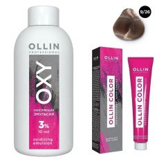 Ollin Professional Color - Набор (Перманентная крем-краска для волос 9/26 блондин розовый 100 мл, Окисляющая эмульсия Oxy 3% 150 мл) Ollin Professional (Россия) купить по цене 339 руб.