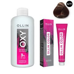 Ollin Professional Color - Набор (Перманентная крем-краска для волос 6/71 темно-русый коричнево-пепельный 100 мл. Окисляющая эмульсия Oxy 3% 150 мл) Ollin Professional (Россия) купить по цене 339 руб.
