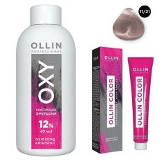 Ollin Professional Color - Набор (Перманентная крем-краска для волос 11/21 специальный блондин фиолетово-пепельный 100 мл, Окисляющая эмульсия Oxy 12% 150 мл) Ollin Professional (Россия) купить по цене 339 руб.