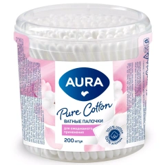 Ватные палочки для ежедневного применения Pure Cotton в пластиковом стакане, 200 шт Aura (Россия) купить по цене 101 руб.