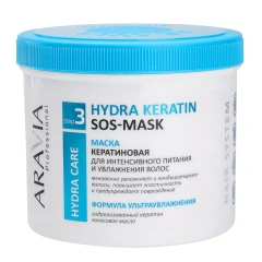 Маска кератиновая для интенсивного питания и увлажнения волос Hydra Keratin SOS-Mask, 550 мл Aravia Professional (Россия) купить по цене 975 руб.