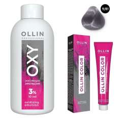 Ollin Professional Color - Набор (Перманентная крем-краска для волос 9/81 блондин жемчужно-пепельный 100 мл, Окисляющая эмульсия Oxy 3% 150 мл) Ollin Professional (Россия) купить по цене 339 руб.