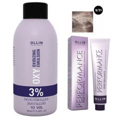 Ollin Professional Performance - Набор (Перманентная крем-краска для волос 9/31 блондин золотисто-пепельный 100 мл, Окисляющая эмульсия Oxy 3% 150 мл) Ollin Professional (Россия) купить по цене 440 руб.
