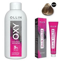 Ollin Professional Color - Набор (Перманентная крем-краска для волос 10/31 светлый блондин золотисто-пепельный 100 мл, Окисляющая эмульсия Oxy 3% 150 мл) Ollin Professional (Россия) купить по цене 339 руб.