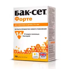 Мульти-пробиотик Форте для взрослых и детей 3+, 10 капсул х 210 мг Бак-сет (Великобритания) купить по цене 469 руб.