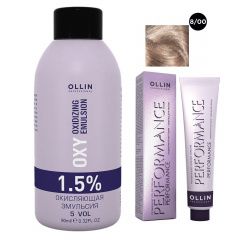 Ollin Professional Performance - Набор (Перманентная крем-краска для волос 8/00 светло-русый глубокий 100 мл, Окисляющая эмульсия Oxy 1,5% 150 мл) Ollin Professional (Россия) купить по цене 350 руб.