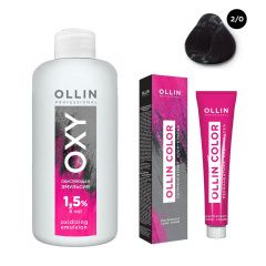 Ollin Professional Color - Набор (Перманентная крем-краска для волос 2/0 черный 100 мл, Окисляющая эмульсия Oxy 1,5% 150 мл) Ollin Professional (Россия) купить по цене 339 руб.