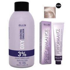 Ollin Professional Performance - Набор (Перманентная крем-краска для волос 10/26 светлый блондин розовый 100 мл, Окисляющая эмульсия Oxy 3% 150 мл) Ollin Professional (Россия) купить по цене 350 руб.