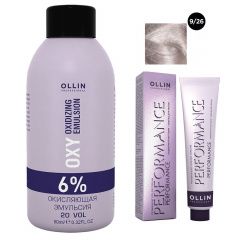 Ollin Professional Performance - Набор (Перманентная крем-краска для волос 9/26 блондин розовый 100 мл, Окисляющая эмульсия Oxy 6% 150 мл) Ollin Professional (Россия) купить по цене 350 руб.