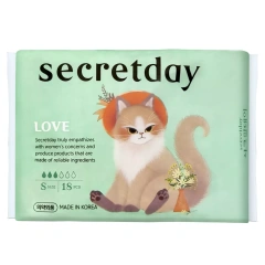 Хлопковые гигиенические прокладки LOVE размер S, 18 шт Secret Day (Корея) купить по цене 599 руб.