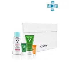 Набор для проблемной кожи (мицеллярная вода 100 мл + пробиотическая обновляющая сыворотка 5 мл + очищающий гель phytosolution 50 мл + матирующая эмульсия spf 50, 3 мл) Vichy (Франция) купить по цене 720 руб.