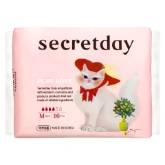 Хлопковые гигиенические прокладки Pure Love размер М, 16 шт Secret Day (Корея) купить по цене 539 руб.