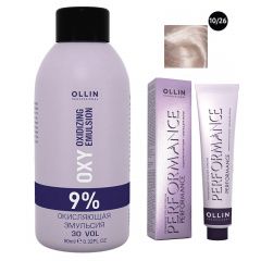 Ollin Professional Performance - Набор (Перманентная крем-краска для волос 10/26 светлый блондин розовый 100 мл, Окисляющая эмульсия Oxy 9% 150 мл) Ollin Professional (Россия) купить по цене 350 руб.