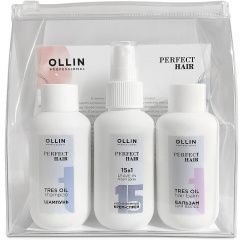Ollin Professional Perfect Hair - Тревел-набор (шампунь 100 мл, бальзам 100 мл, крем-спрей "15в1" 100 мл) Ollin Professional (Россия) купить по цене 630 руб.