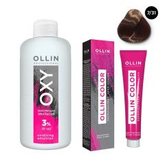 Ollin Professional Color - Набор (Перманентная крем-краска для волос 7/31 русый золотисто-пепельный 100 мл, Окисляющая эмульсия Oxy 3% 150 мл) Ollin Professional (Россия) купить по цене 339 руб.