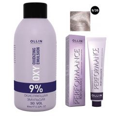Ollin Professional Performance - Набор (Перманентная крем-краска для волос 9/26 блондин розовый 100 мл, Окисляющая эмульсия Oxy 9% 150 мл) Ollin Professional (Россия) купить по цене 350 руб.