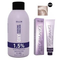 Ollin Professional Performance - Набор (Перманентная крем-краска для волос 10/26 светлый блондин розовый 100 мл, Окисляющая эмульсия Oxy 1,5% 150 мл) Ollin Professional (Россия) купить по цене 350 руб.