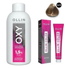 Ollin Professional Color - Набор (Перманентная крем-краска для волос 10/31 светлый блондин золотисто-пепельный 100 мл, Окисляющая эмульсия Oxy 1,5% 150 мл) Ollin Professional (Россия) купить по цене 339 руб.